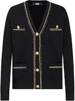 (Women) KARL LAGERFELD Black V-Neck Long Sleeve Knit Cardigan Sweater E41W2063 (Women) KARL LAGERFELD Black V-Neck Long Sleeve Knit Cardigan Sweater E41W2063