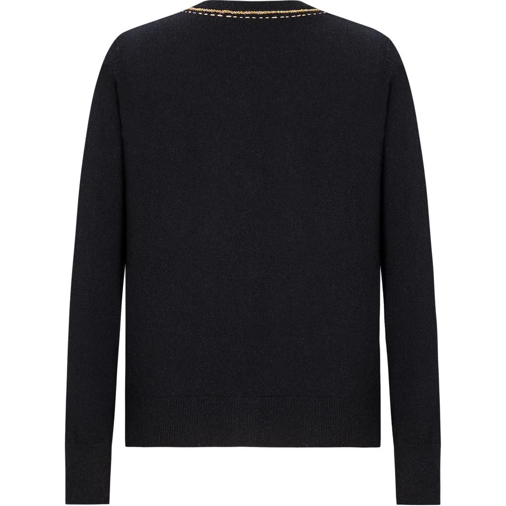 Lookbook (Women) KARL LAGERFELD  Black V-Neck Long Sleeve Knit Cardigan Sweater E41W2063