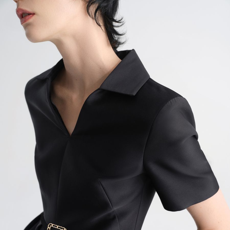 (Women) KARL LAGERFELD  Black V-Neck Short Sleeve Casual Mini Dress 231L1303-174047 圖 7