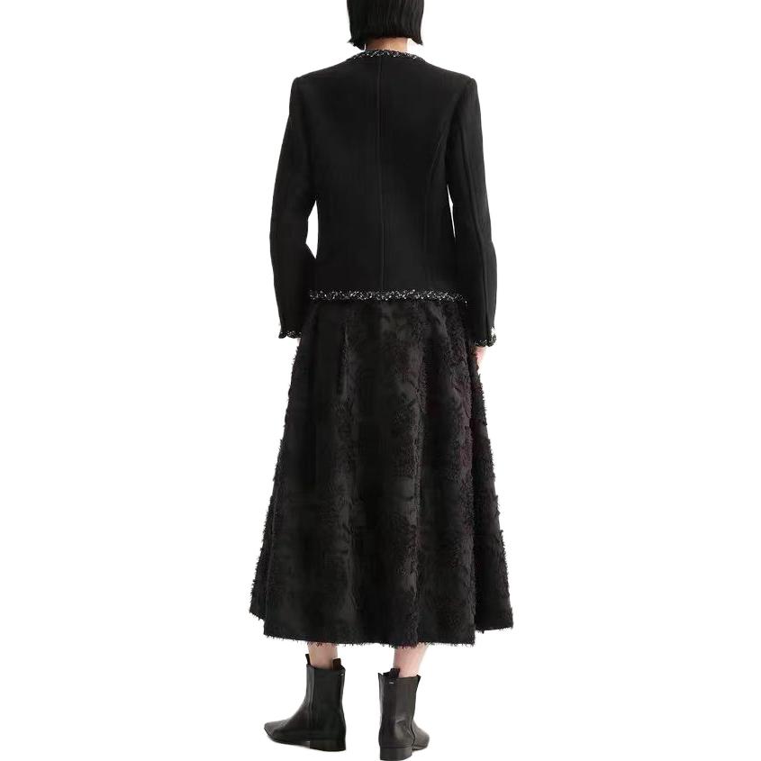 Shop (W) カール・ラガーフェルド ブラック Vネック シングル ジャケット 長袖 E37W1538999