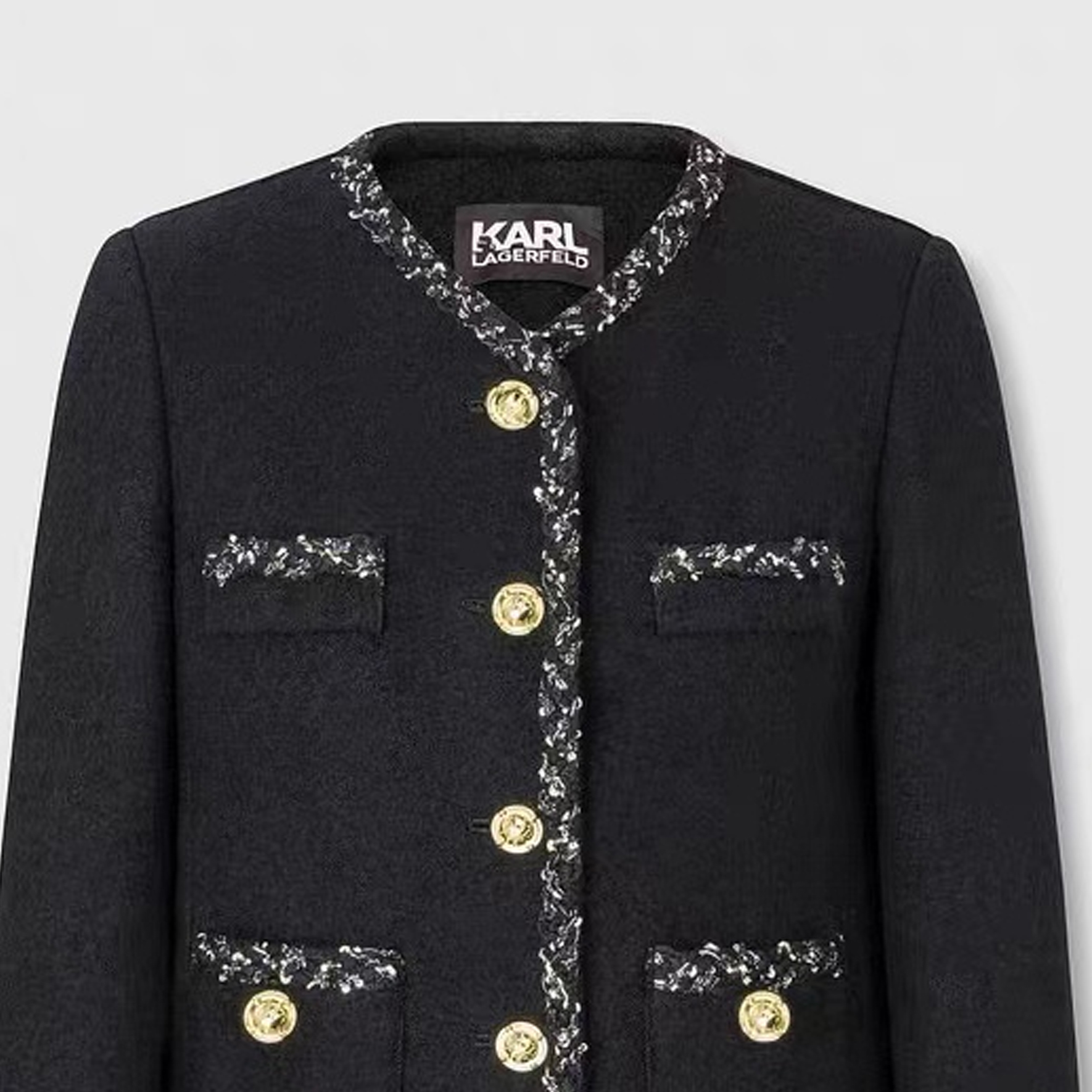 Purchase (W) カール・ラガーフェルド ブラック Vネック シングル ジャケット 長袖 E37W1538999