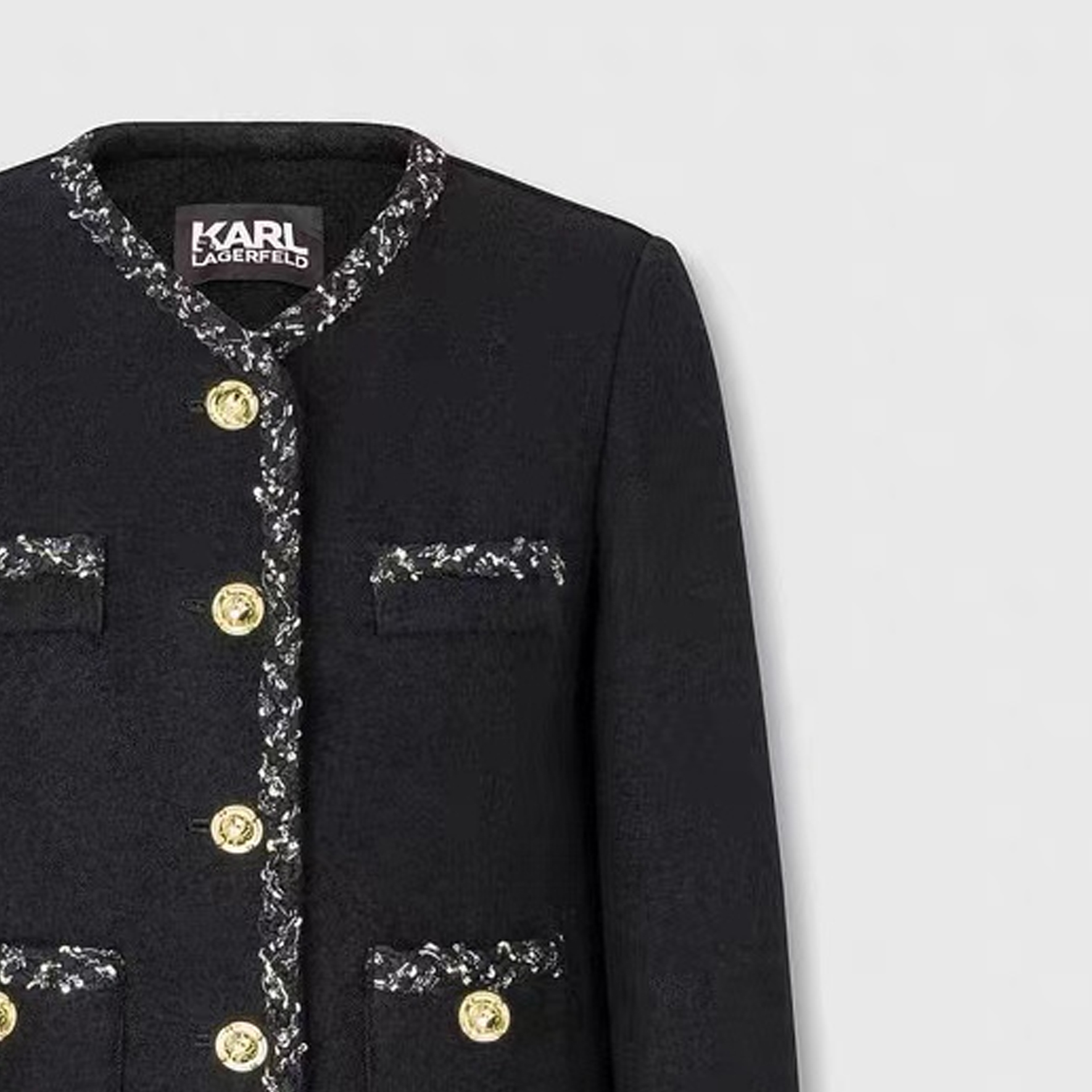 Details for (W) カール・ラガーフェルド ブラック Vネック シングル ジャケット 長袖 E37W1538999