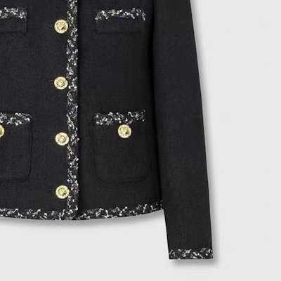 (W) カール・ラガーフェルド ブラック Vネック シングル ジャケット 長袖 E37W1538999 Sizing (W) カール・ラガーフェルド ブラック Vネック シングル ジャケット 長袖 E37W1538999