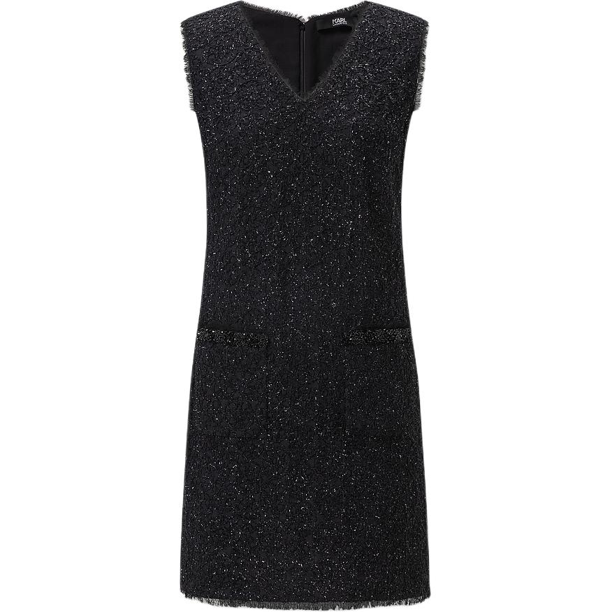 (Women) KARL LAGERFELD  Black V-Neck Sleeveless Waist-Cinched Mini Dress 241L1362