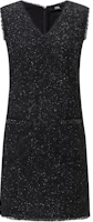 (Women) KARL LAGERFELD Black V-Neck Sleeveless Waist-Cinched Mini Dress 241L1362 (Women) KARL LAGERFELD Black V-Neck Sleeveless Waist-Cinched Mini Dress 241L1362