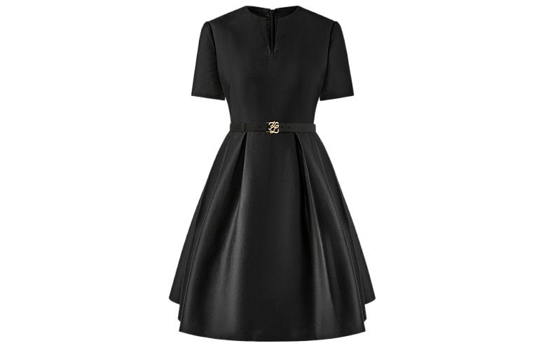 (Women) KARL LAGERFELD  Black V-Neck Waist-Cinched Short Sleeve Dress 236L1301