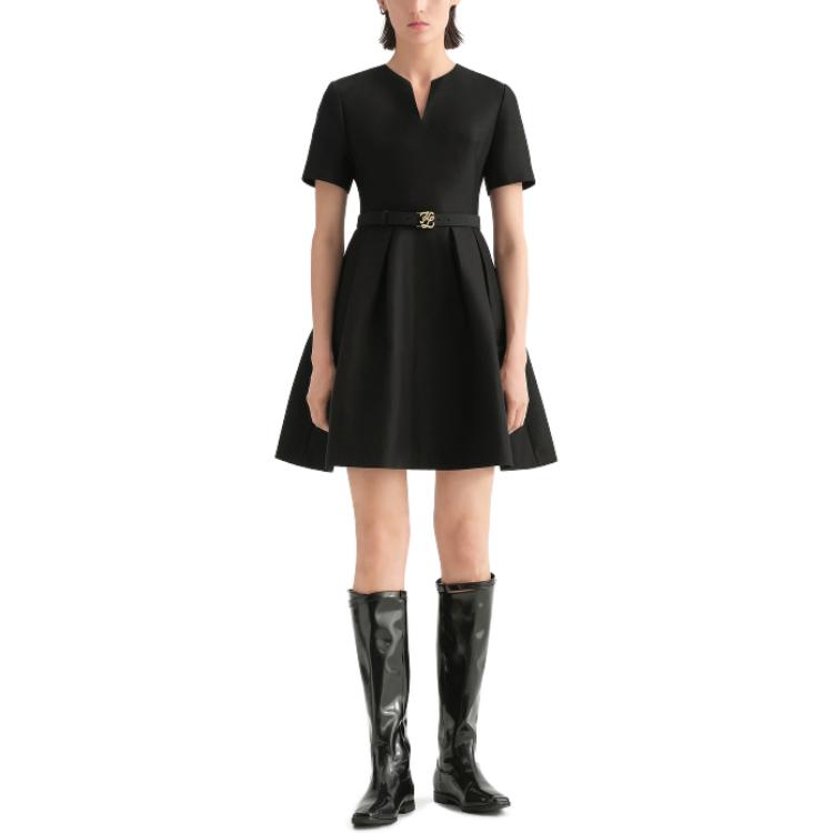 (Women) KARL LAGERFELD  Black V-Neck Waist-Cinched Short Sleeve Dress 236L1301 圖 3