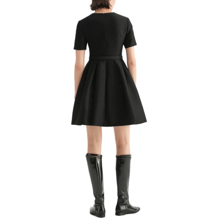 (Women) KARL LAGERFELD  Black V-Neck Waist-Cinched Short Sleeve Dress 236L1301 圖 4