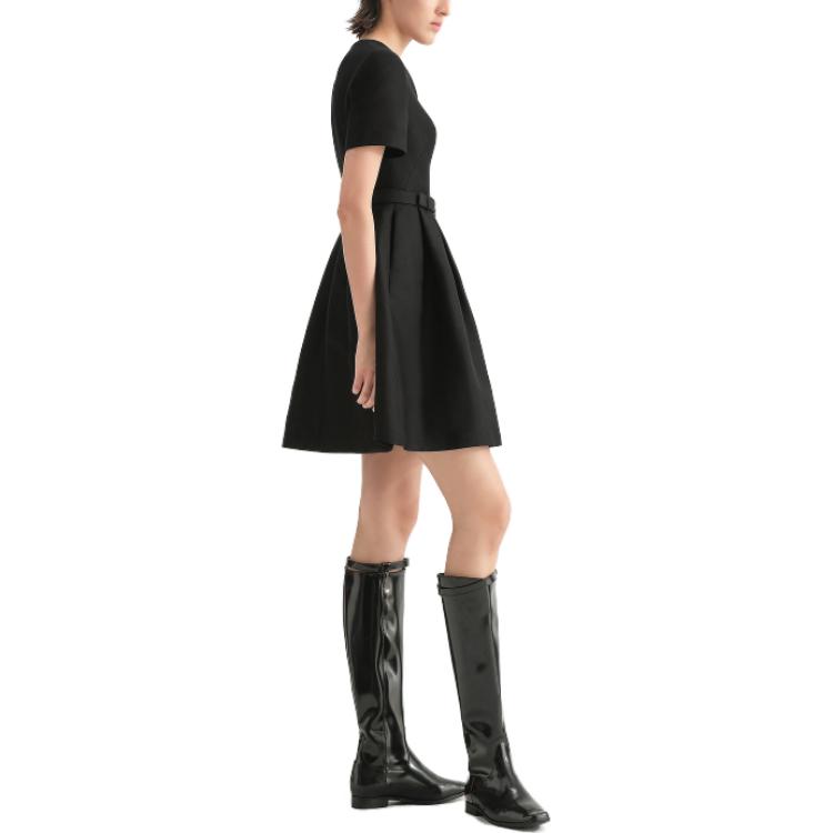 (Women) KARL LAGERFELD  Black V-Neck Waist-Cinched Short Sleeve Dress 236L1301 圖 5