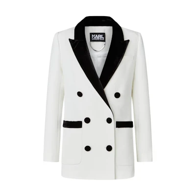 (Women) KARL LAGERFELD Black White Colorblock Double-Breasted Blazer 221L1409-126862