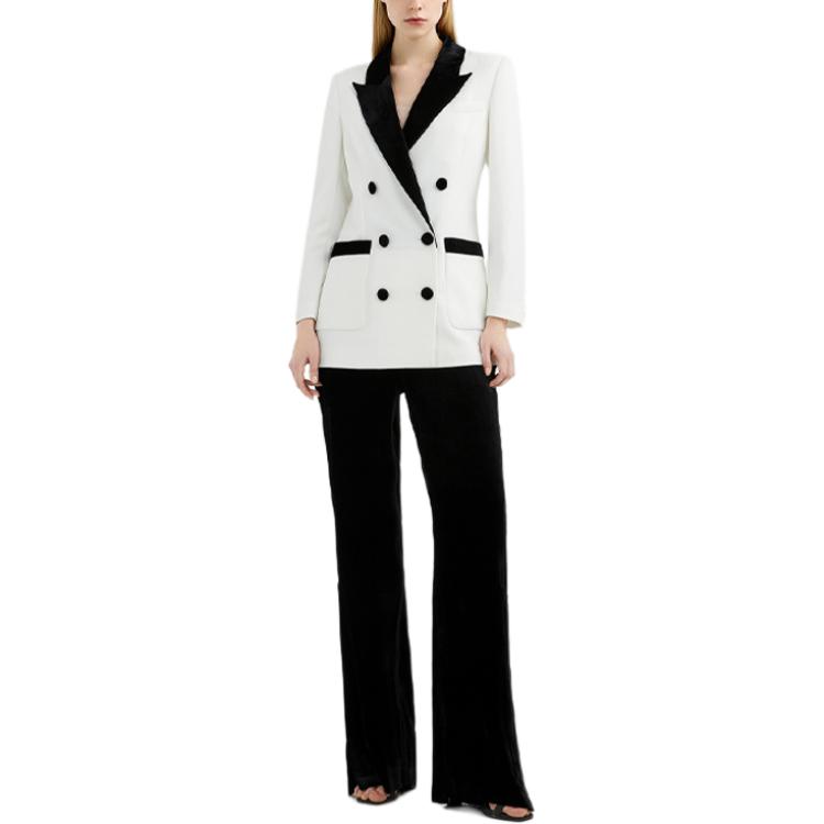 Shop (Women) KARL LAGERFELD  Black White Colorblock Double-Breasted Blazer 221L1409-126862