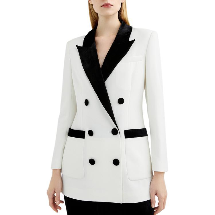 Details for (Women) KARL LAGERFELD  Black White Colorblock Double-Breasted Blazer 221L1409-126862