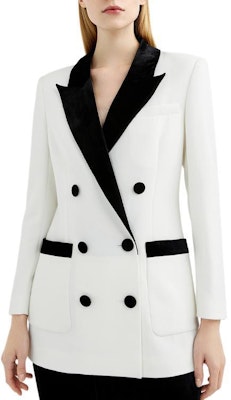 (Women) KARL LAGERFELD Black White Colorblock Double-Breasted Blazer 221L1409-126862 Details for (Women) KARL LAGERFELD Black White Colorblock Double-Breasted Blazer 221L1409-126862