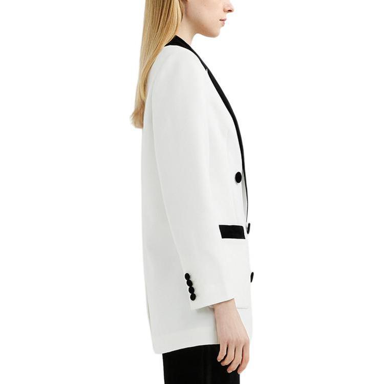 Sizing (Women) KARL LAGERFELD  Black White Colorblock Double-Breasted Blazer 221L1409-126862