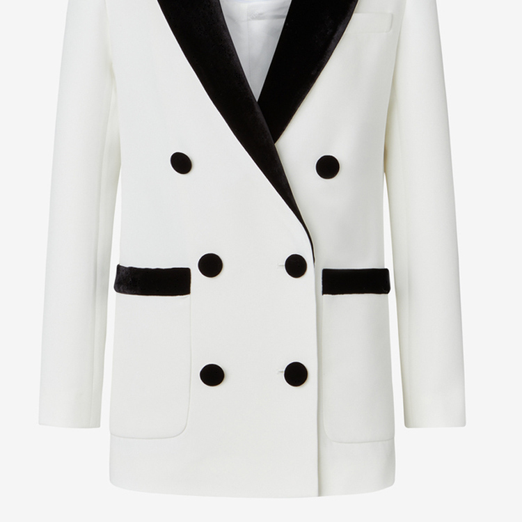 Cheap (Women) KARL LAGERFELD  Black White Colorblock Double-Breasted Blazer 221L1409-126862