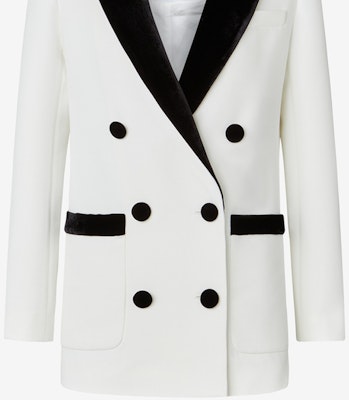 (Women) KARL LAGERFELD Black White Colorblock Double-Breasted Blazer 221L1409-126862 Cheap (Women) KARL LAGERFELD Black White Colorblock Double-Breasted Blazer 221L1409-126862