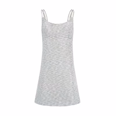 (Women) KARL LAGERFELD Black White Striped Tweed Zip Back Slip Dress 241L1366