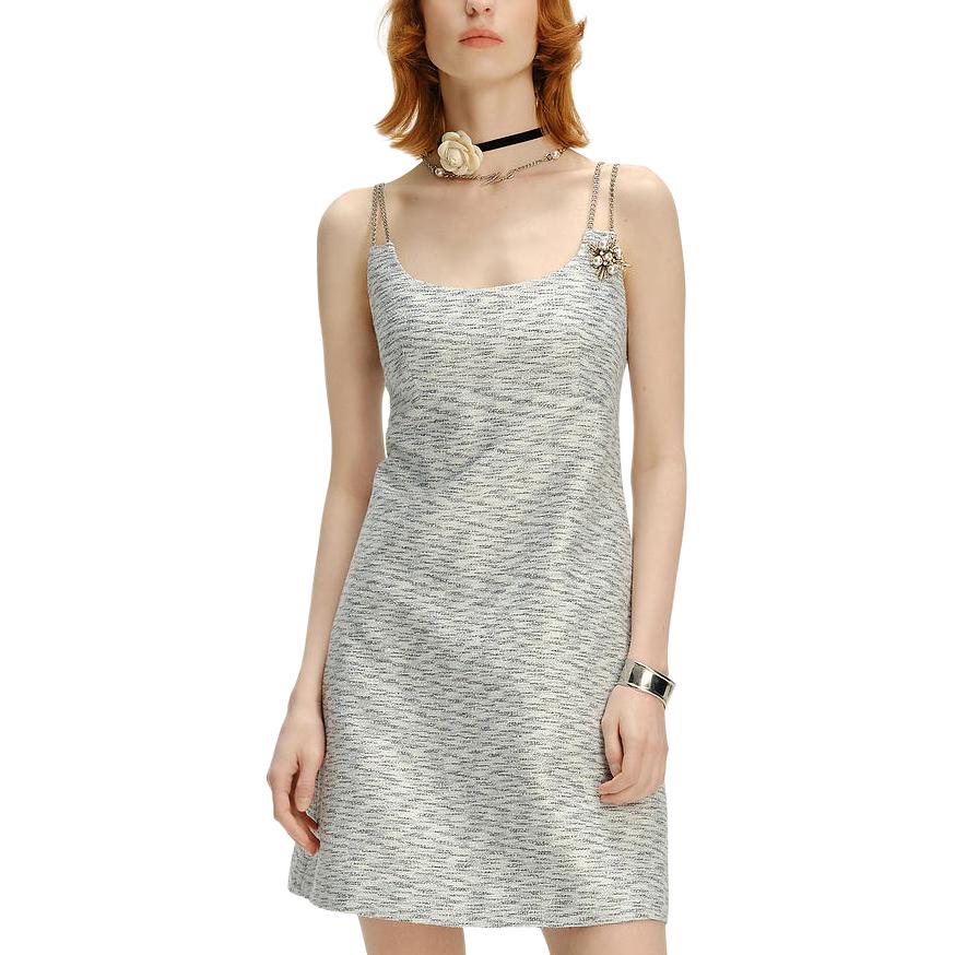 Lookbook (W) Vestido de Tweed a Rayas Blanco y Negro KARL LAGERFELD con Cremallera Trasera. 241L1366