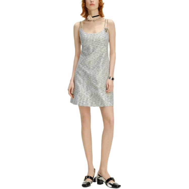 Shop (W) Vestido de Tweed a Rayas Blanco y Negro KARL LAGERFELD con Cremallera Trasera. 241L1366