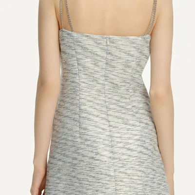 (W) Vestido de Tweed a Rayas Blanco y Negro KARL LAGERFELD con Cremallera Trasera. 241L1366 Cheap (W) Vestido de Tweed a Rayas Blanco y Negro KARL LAGERFELD con Cremallera Trasera. 241L1366