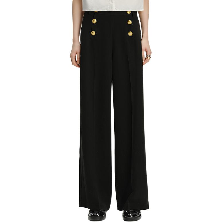 (Women) KARL LAGERFELD  Black Wide-Leg Relaxed Suit Pants for Business & Casual Wear 241L1023