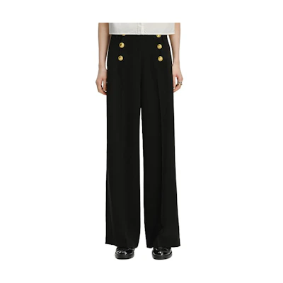 (Women) KARL LAGERFELD Black Wide-Leg Relaxed Suit Pants for Business & Casual Wear 241L1023