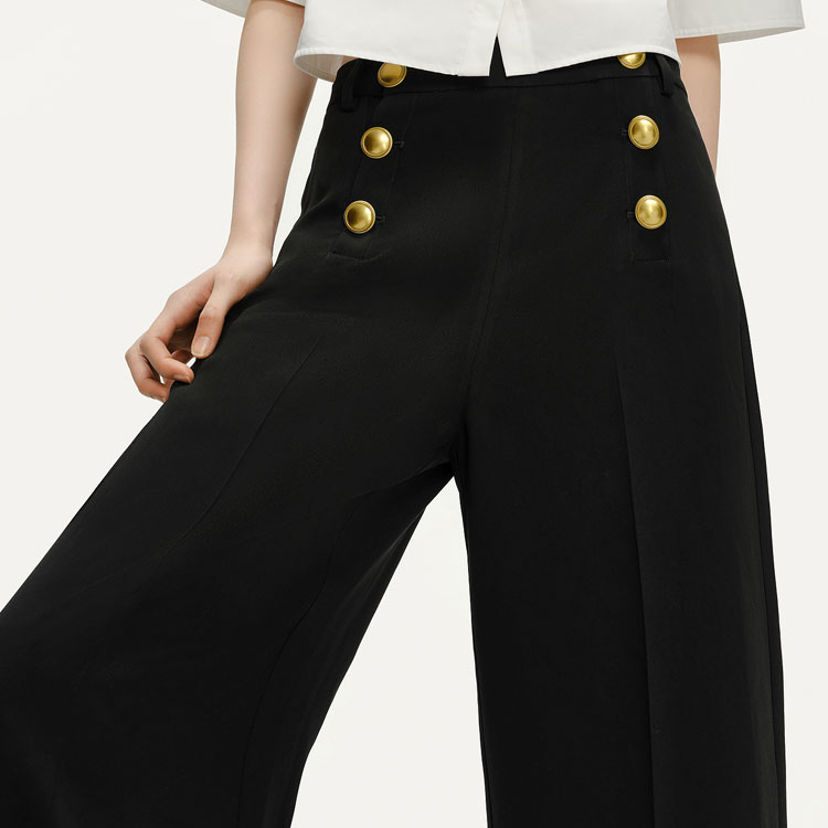 Sizing (Women) KARL LAGERFELD  Black Wide-Leg Relaxed Suit Pants for Business & Casual Wear 241L1023