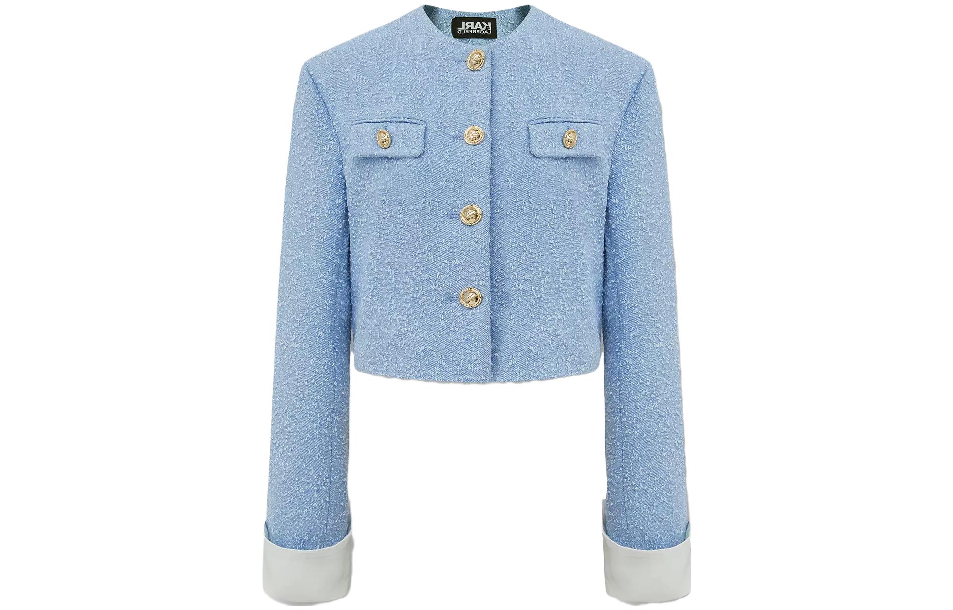 (Women) Karl Lagerfeld  Blue Long Sleeve Crew Neck Jacket for Casual Commute 231L1442