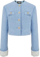 (Women) Karl Lagerfeld Blue Long Sleeve Crew Neck Jacket for Casual Commute 231L1442 (Women) Karl Lagerfeld Blue Long Sleeve Crew Neck Jacket for Casual Commute 231L1442