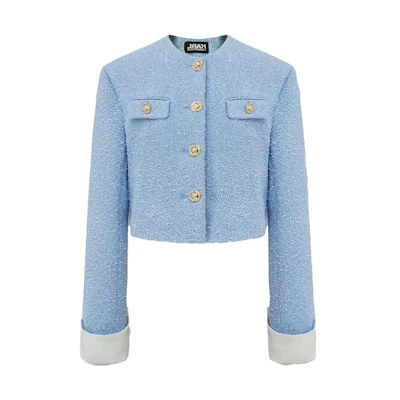 (Women) Karl Lagerfeld Blue Long Sleeve Crew Neck Jacket for Casual Commute 231L1442