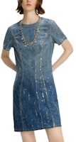 (Women) KARL LAGERFELD Blue Sequin Gradient Denim Short Sleeve Mini Dress 241L1343 (Women) KARL LAGERFELD Blue Sequin Gradient Denim Short Sleeve Mini Dress 241L1343