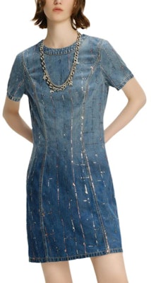 (Women) KARL LAGERFELD Blue Sequin Gradient Denim Short Sleeve Mini Dress 241L1343 Order (Women) KARL LAGERFELD Blue Sequin Gradient Denim Short Sleeve Mini Dress 241L1343