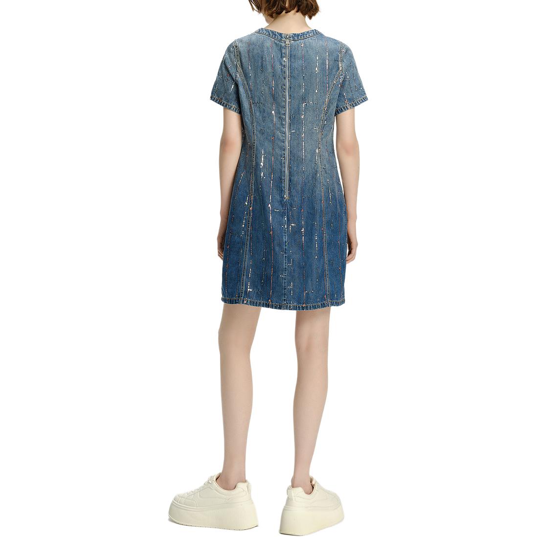 Purchase (Women) KARL LAGERFELD  Blue Sequin Gradient Denim Short Sleeve Mini Dress 241L1343