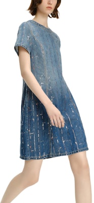 (Women) KARL LAGERFELD Blue Sequin Gradient Denim Short Sleeve Mini Dress 241L1343 Sizing (Women) KARL LAGERFELD Blue Sequin Gradient Denim Short Sleeve Mini Dress 241L1343