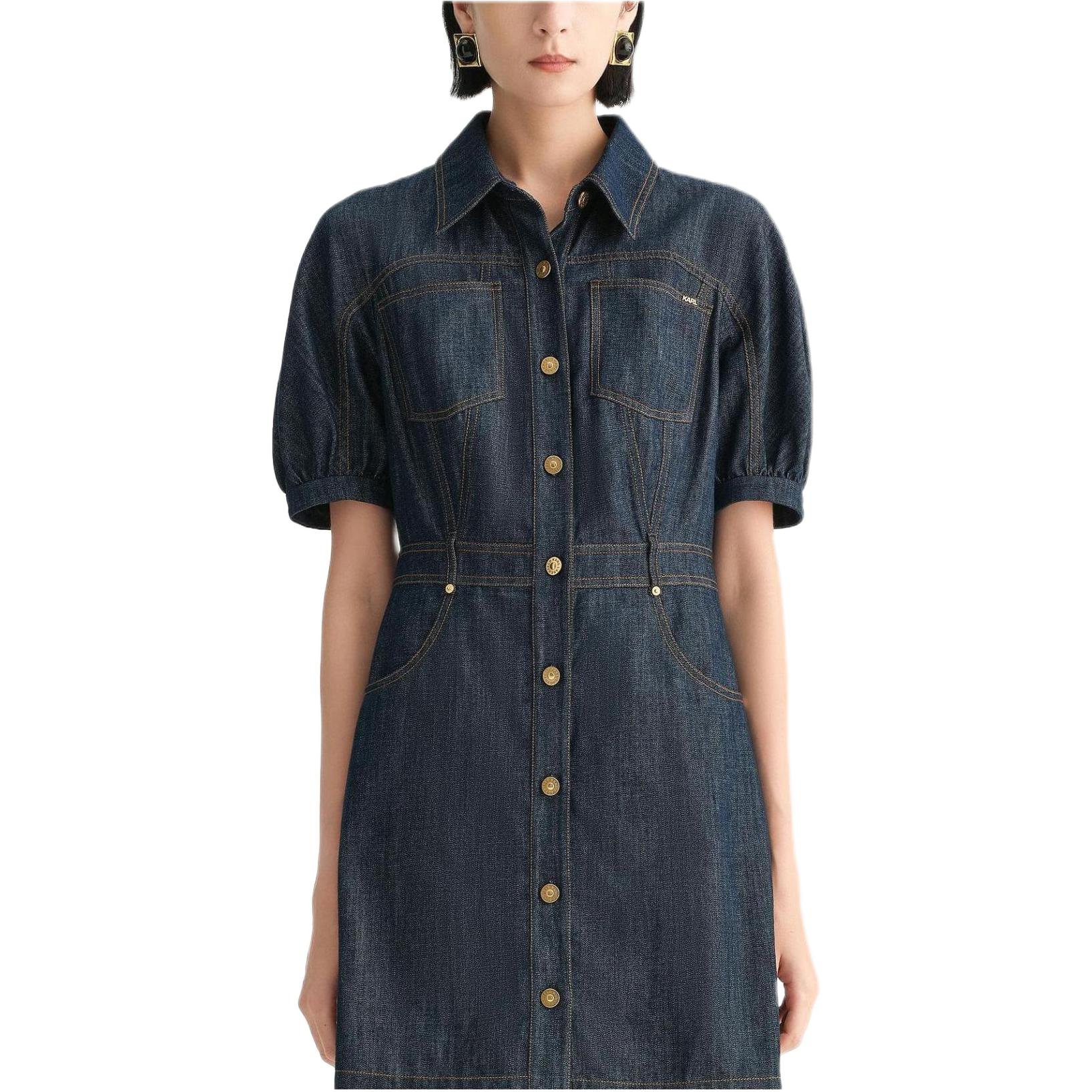 (Women) KARL LAGERFELD  Blue Short-Sleeve Slim Dress with Elegant Design 231L1349