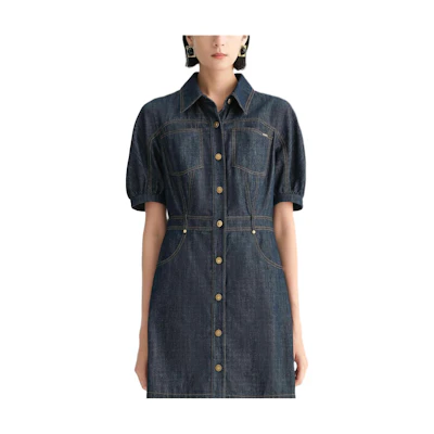 (Women) KARL LAGERFELD Blue Short-Sleeve Slim Dress with Elegant Design 231L1349
