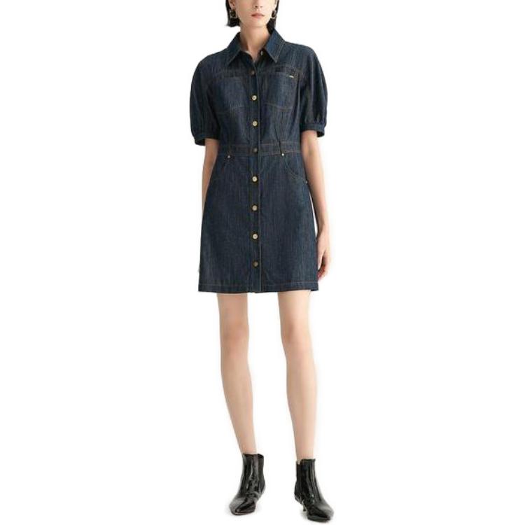 Shop (W) 卡尔·拉格斐 蓝色短袖修身优雅连衣裙 231L1349