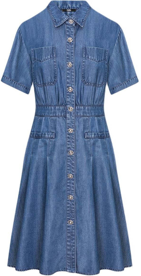 women-karl-lagerfeld-blue-ss-24-solid-short-sleeve-collared-waist-dress-casual-e42-w1373