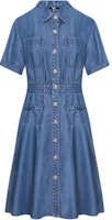 (Women) KARL LAGERFELD Blue SS24 Solid Short Sleeve Collared Waist Dress Casual E42W1373 (Women) KARL LAGERFELD Blue SS24 Solid Short Sleeve Collared Waist Dress Casual E42W1373