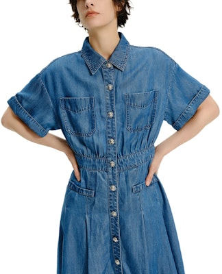 (Women) KARL LAGERFELD Blue SS24 Solid Short Sleeve Collared Waist Dress Casual E42W1373 Details for (Women) KARL LAGERFELD Blue SS24 Solid Short Sleeve Collared Waist Dress Casual E42W1373