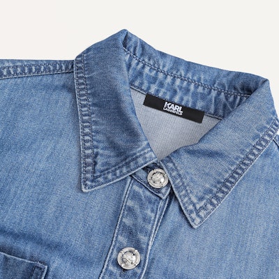 (Women) KARL LAGERFELD Blue SS24 Solid Short Sleeve Collared Waist Dress Casual E42W1373 Sizing (Women) KARL LAGERFELD Blue SS24 Solid Short Sleeve Collared Waist Dress Casual E42W1373