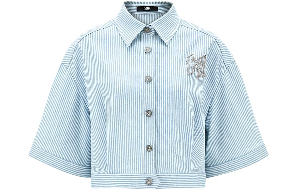 (Women) KARL LAGERFELD  Blue Striped Short Sleeve Shirt for Daily Casual Wear 231L1443