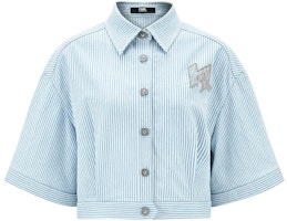 (Women) KARL LAGERFELD Blue Striped Short Sleeve Shirt for Daily Casual Wear 231L1443 (Women) KARL LAGERFELD Blue Striped Short Sleeve Shirt for Daily Casual Wear 231L1443