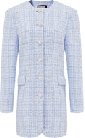 (Women) KARL LAGERFELD Blue Tweed Long-Sleeve Button-Up Jacket 231L1403 (Women) KARL LAGERFELD Blue Tweed Long-Sleeve Button-Up Jacket 231L1403