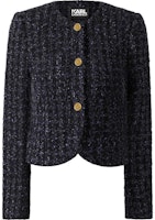 (Women) KARL LAGERFELD Blue Tweed Long-Sleeve Button-Up Jacket. 236L1452 (Women) KARL LAGERFELD Blue Tweed Long-Sleeve Button-Up Jacket. 236L1452