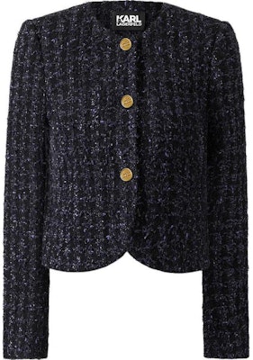 (W) カール ラガーフェルド ブルー ツイード 長袖 ボタンアップ ジャケット。 236L1452 Buy (W) カール ラガーフェルド ブルー ツイード 長袖 ボタンアップ ジャケット。 236L1452