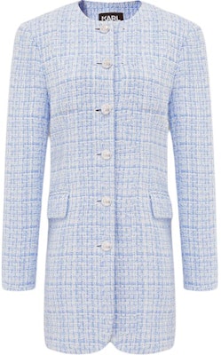 (Women) KARL LAGERFELD Blue Tweed Long-Sleeve Button-Up Jacket 231L1403 Order (Women) KARL LAGERFELD Blue Tweed Long-Sleeve Button-Up Jacket 231L1403