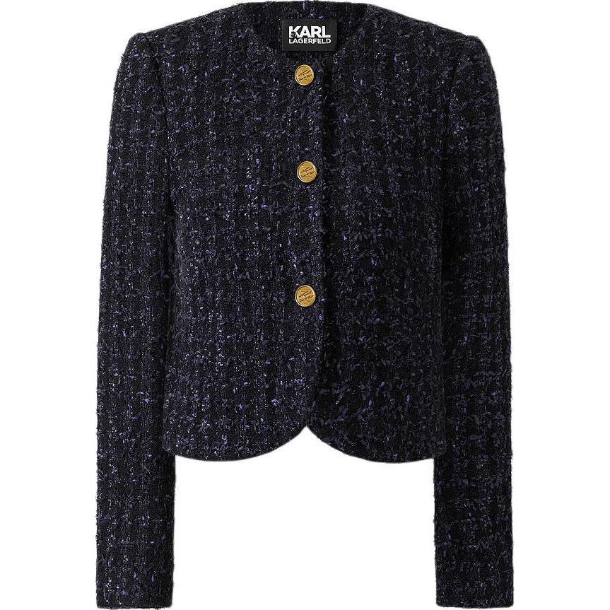 Order (W) カール ラガーフェルド ブルー ツイード 長袖 ボタンアップ ジャケット。 236L1452