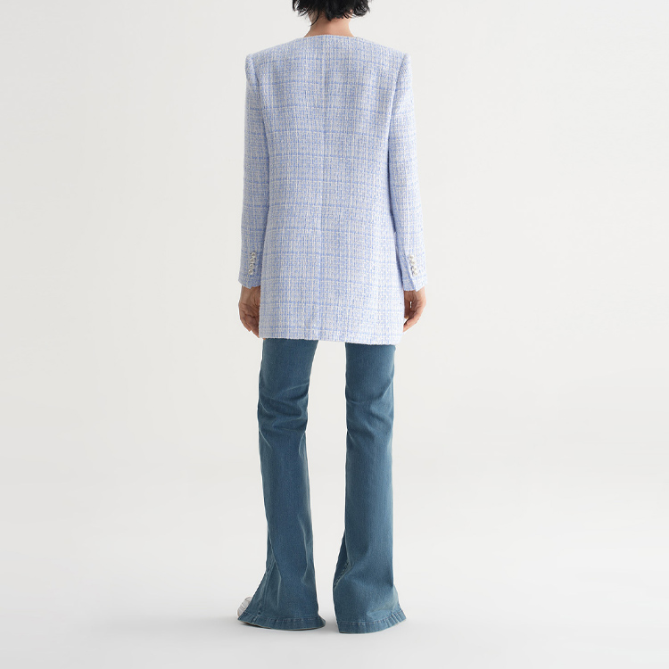 Shop (Women) KARL LAGERFELD  Blue Tweed Long-Sleeve Button-Up Jacket 231L1403