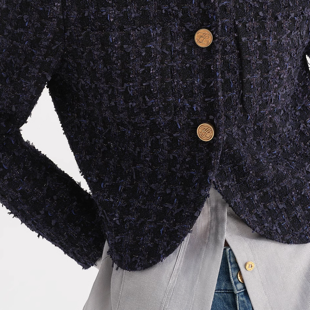 Details for (W) カール ラガーフェルド ブルー ツイード 長袖 ボタンアップ ジャケット。 236L1452